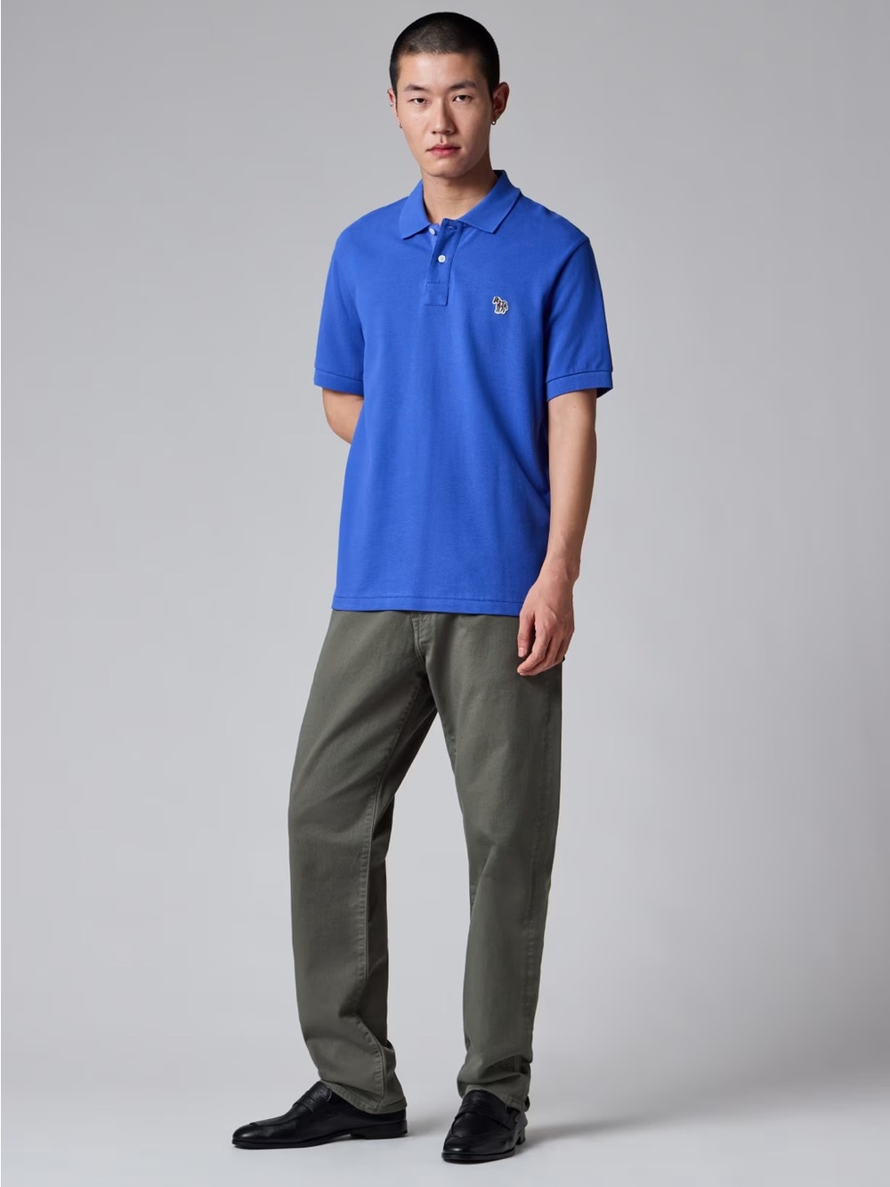 PS Paul Smith Blue Short-Sleeve Polo with Embroidered Zebra